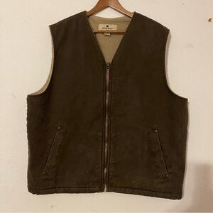 Woolrich Saddle Brown Canvas Sherpa Lined Vest Mens XL Full Zip Front